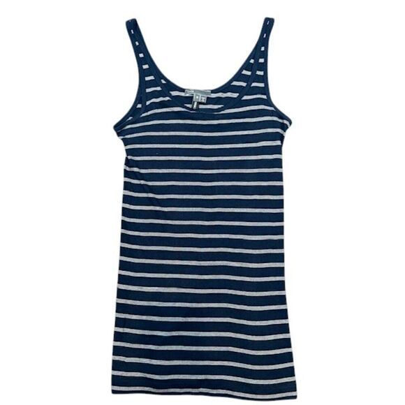 Vince Navy Blue and White Striped Ribbed Knit Long Tank Stretch Size Medium - Picture 1 of 9